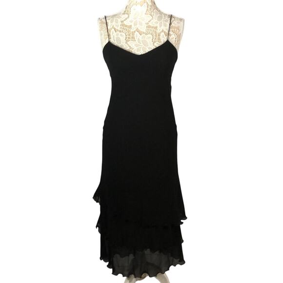 Y2K Ann Taylor Silk tiered Formal Black Spaghetti strap Dress size 4 - Picture 1 of 12